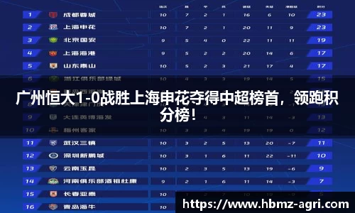 广州恒大1-0战胜上海申花夺得中超榜首，领跑积分榜！